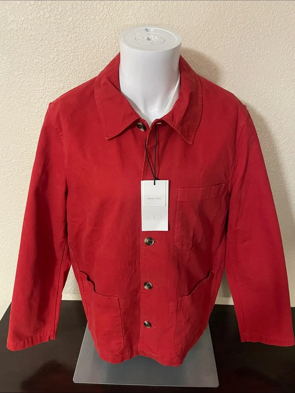 Zara Red Men's Lightweight Button-Up Shirt Jacket